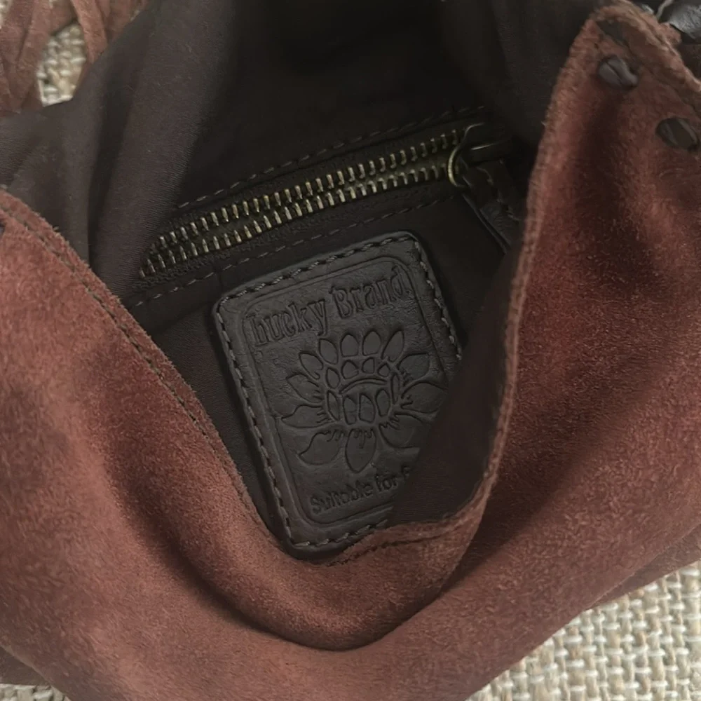 Lucky Brand Foxy Lady Fringe Brown Suede Crossbody Purse Bag - Picture 6 of 11